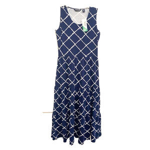 LANDS END Navy & white sleeveless v-neck summer dress women's size SP
